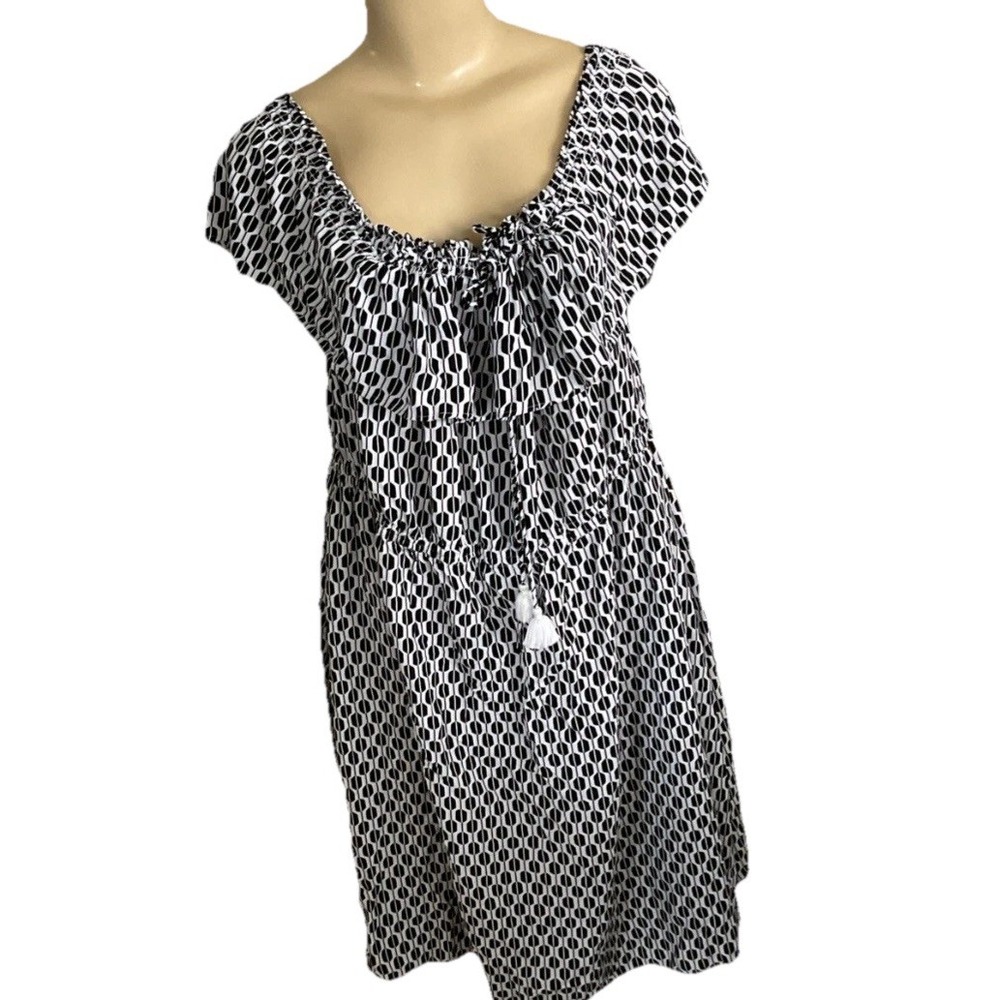 Kate Spade Dress Women Sz S‎ Arrow Stripe Off Shoulder Ruffled Shift Mini Black